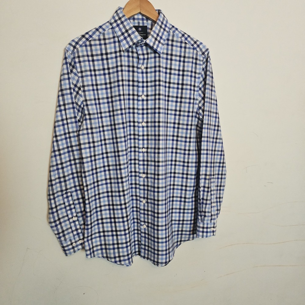 Ben Sherman Mens‎ M Plaid Long Sleeve Shirt Cotton Blue Button Dress Stretch